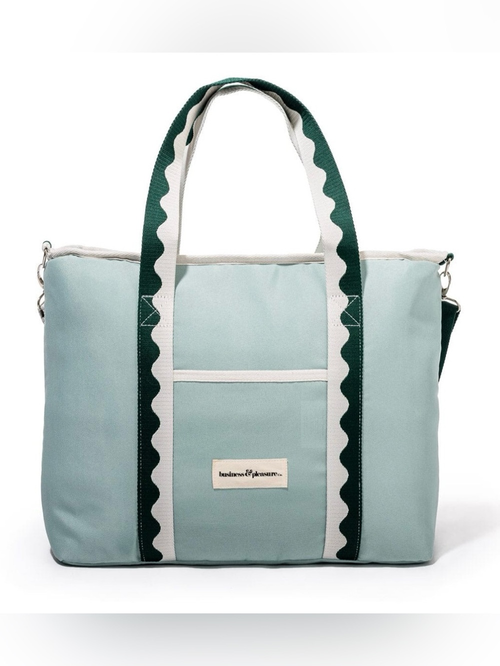 business & pleasure Co. Holiday Cooler Tote Bag Scallop-Trim Sage Green/White